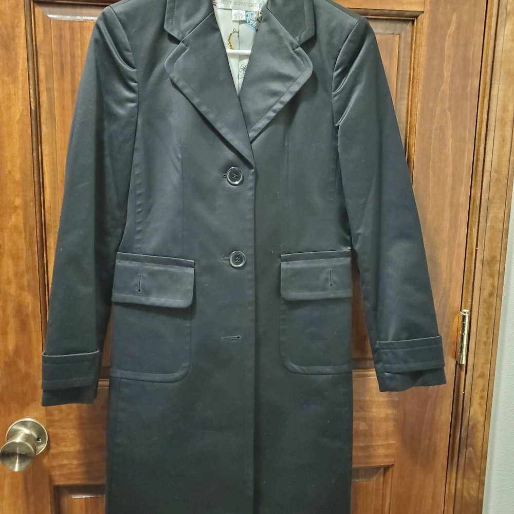 Petite Sophisticate Classic Black Trench Coat